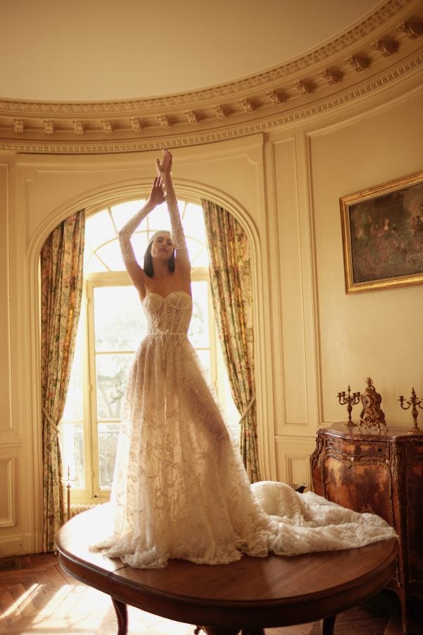 Romantic And Ethereal Embellished Tulle A-Line Wedding Dress by Netta BenShabu Elite Couture - Image 1