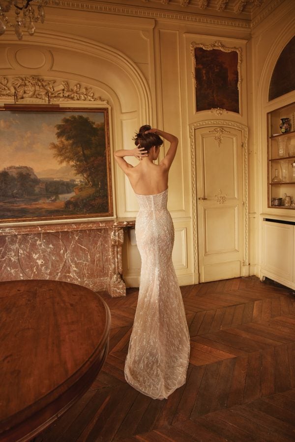 Sexy And Sparkly Embellished Sheath Wedding Dress With Slit by Netta BenShabu Elite Couture - Image 2