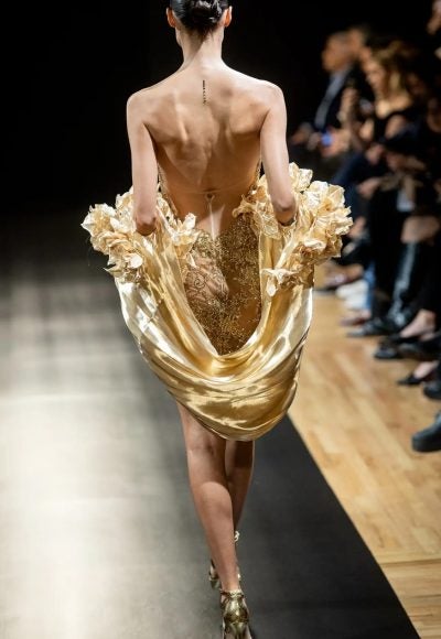 Crystal-Embellished Gold Bridal Mini Dress by Pnina Tornai - Image 2