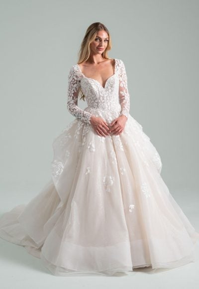 Modern And Romantic Long Sleeve Floral Ball Gown by Hayley Paige