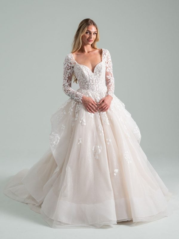 Modern And Romantic Long Sleeve Floral Ball Gown by Hayley Paige - Image 1