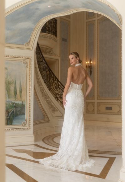 Chic And Romantic Halter-Neck Lace Fit-And-Flare Wedding Dress by Verdin Bridal - Image 3