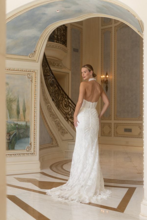 Chic And Romantic Halter-Neck Lace Fit-And-Flare Wedding Dress by Verdin Bridal - Image 3
