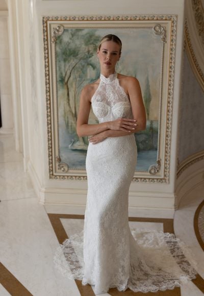 Chic And Romantic Halter-Neck Lace Fit-And-Flare Wedding Dress by Verdin Bridal
