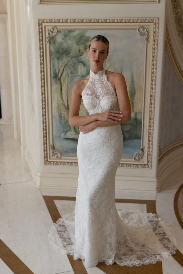 Chic And Romantic Halter-Neck Lace Fit-And-Flare Wedding Dress by Verdin Bridal - Image 1