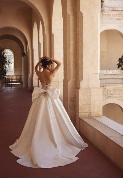 Strapless Crystal-Embellished Satin Ball Gown With Bow by Love by Pnina Tornai - Image 2
