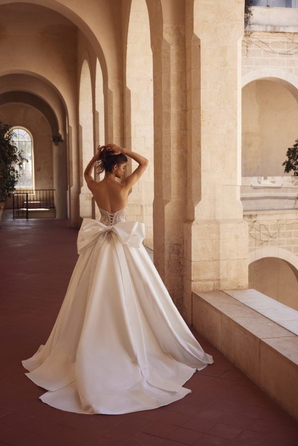 Strapless Crystal-Embellished Satin Ball Gown With Bow by Love by Pnina Tornai - Image 2