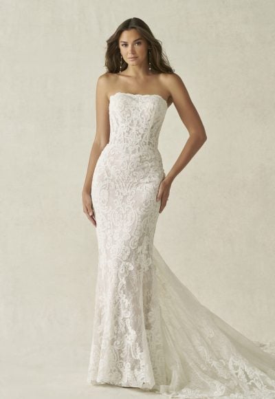 Strapless Lace Sheath Wedding Dress With Basque Waist by Allure Bridals