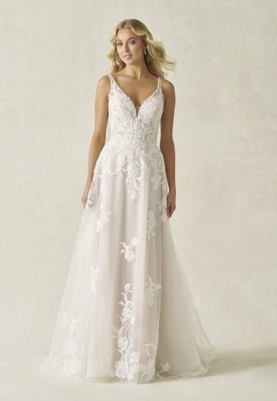 Floral Lace A‑Line Wedding Dress With Beaded Bodice by Allure Bridals