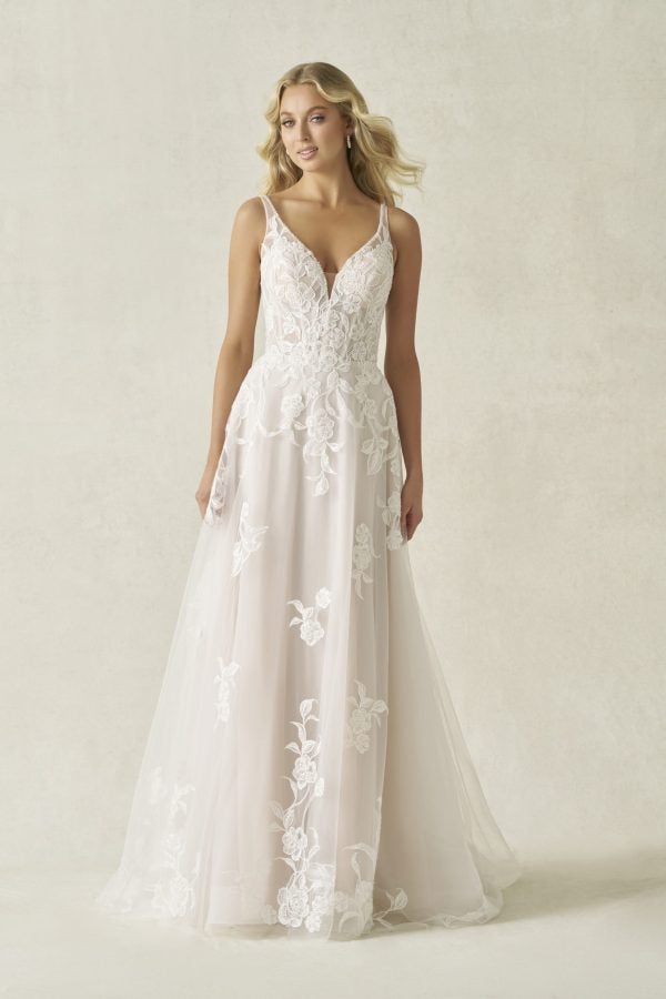 Floral Lace A‑Line Wedding Dress With Beaded Bodice by Allure Bridals - Image 1
