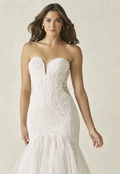 Strapless Lace Fit-and-Flare Wedding Dress With Tulle Skirt by Allure Bridals - Image 2