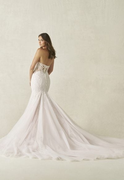 Strapless Lace Fit-and-Flare Wedding Dress With Tulle Skirt by Allure Bridals - Image 3