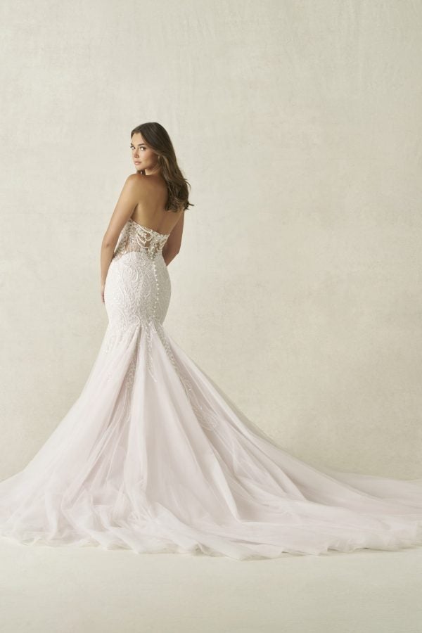 Strapless Lace Fit-and-Flare Wedding Dress With Tulle Skirt by Allure Bridals - Image 3