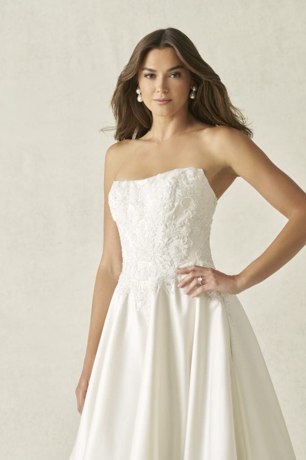 Strapless Beaded Lace A-Line Wedding Dress by Allure Bridals - Image 2