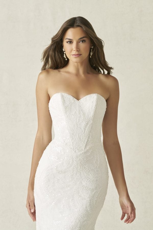 Modern Lace Sheath Wedding Dress With Detachable Overskirt by Allure Bridals - Image 5