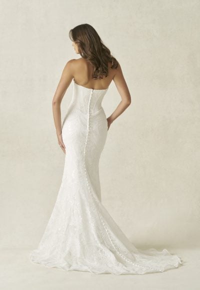 Modern Lace Sheath Wedding Dress With Detachable Overskirt by Allure Bridals - Image 2