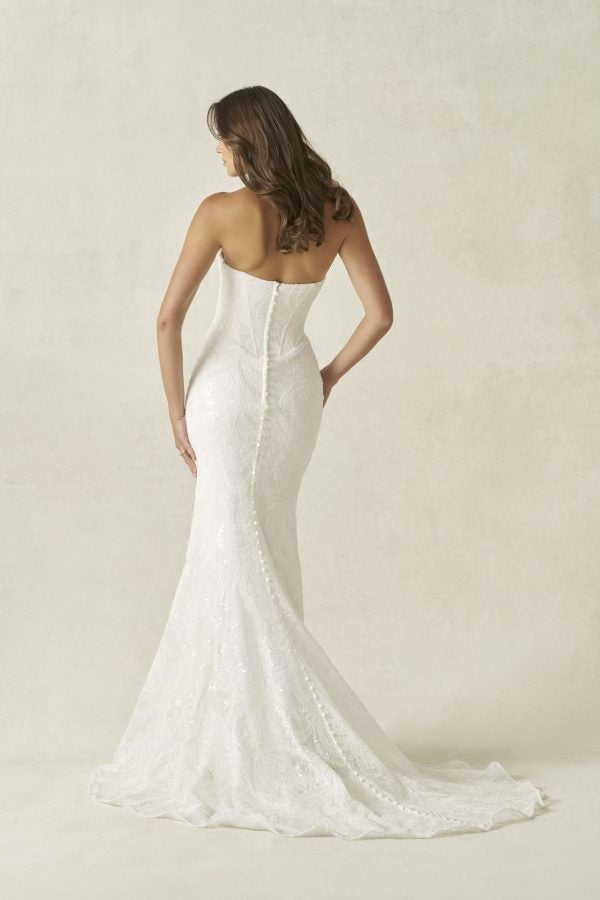 Modern Lace Sheath Wedding Dress With Detachable Overskirt by Allure Bridals - Image 2