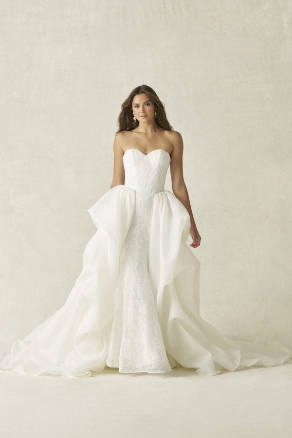 Modern Lace Sheath Wedding Dress With Detachable Overskirt by Allure Bridals - Image 3
