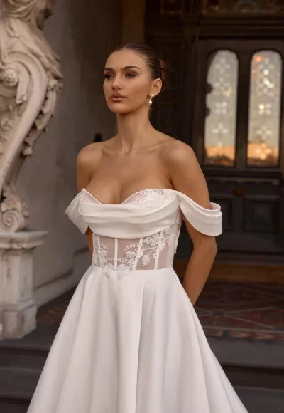 Structured A-Line Wedding Dress With Floral Embellishments by Anna Campbell - Image 2