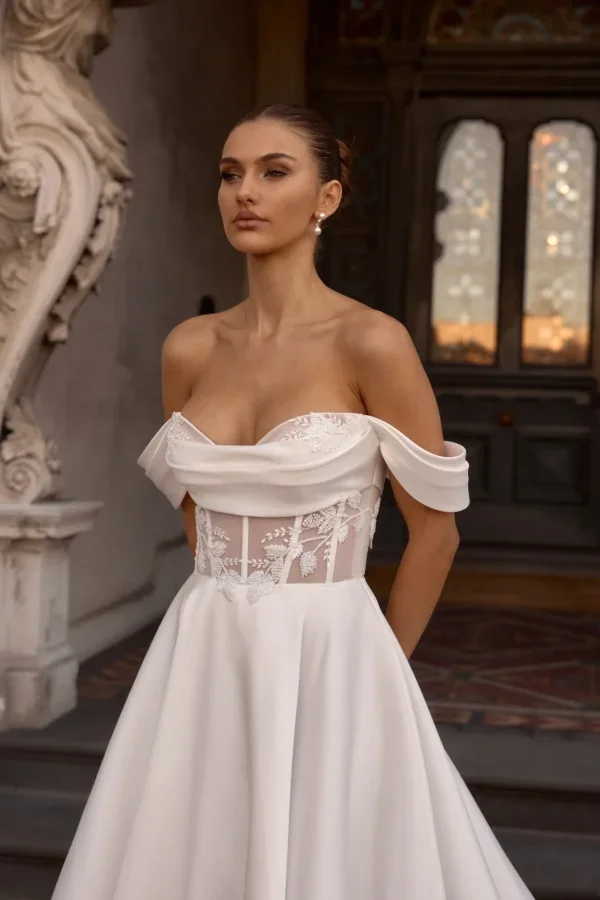 Structured A-Line Wedding Dress With Floral Embellishments by Anna Campbell - Image 2