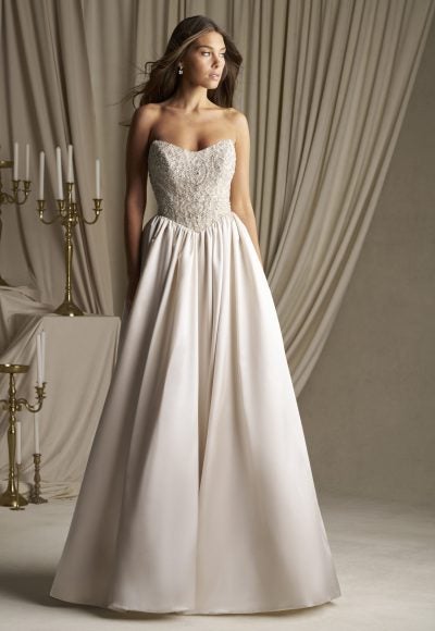 Plus-Size Glamorous Embellished Satin Basque-Waist Ball Gown With Buttons by Allure Bridals