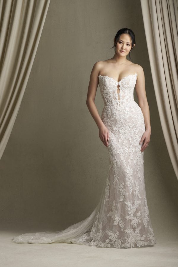 Plus-Size Sleek Lace Sheath Gown With Cat-Eye Neckline by Allure Bridals - Image 1