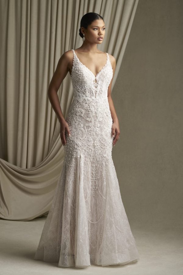 Lace Sheath Wedding Dress With Pearl Details by Allure Bridals - Image 1