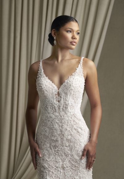 Lace Sheath Wedding Dress With Pearl Details by Allure Bridals - Image 4