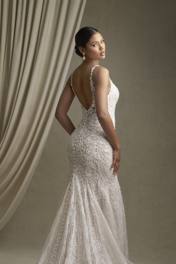 Lace Sheath Wedding Dress With Pearl Details by Allure Bridals - Image 3