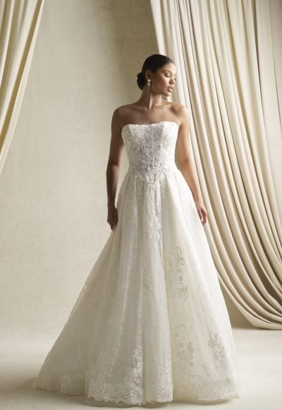 Strapless Lace Ball Gown With Corded Lace Appliqués by Allure Bridals