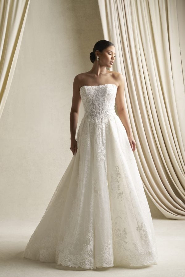 Strapless Lace Ball Gown With Corded Lace Appliqués by Allure Bridals - Image 1