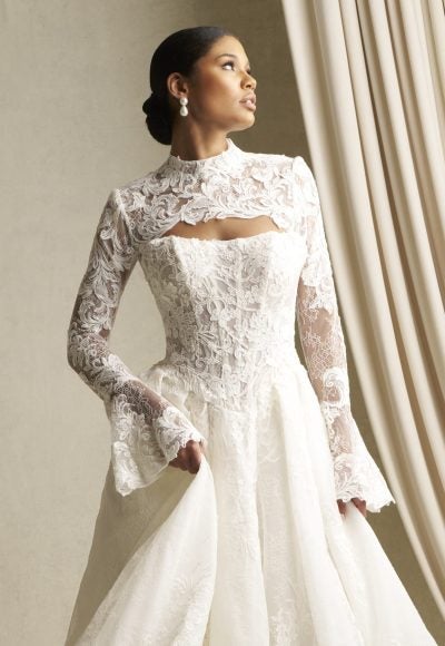 Strapless Lace Ball Gown With Corded Lace Appliqués by Allure Bridals - Image 2