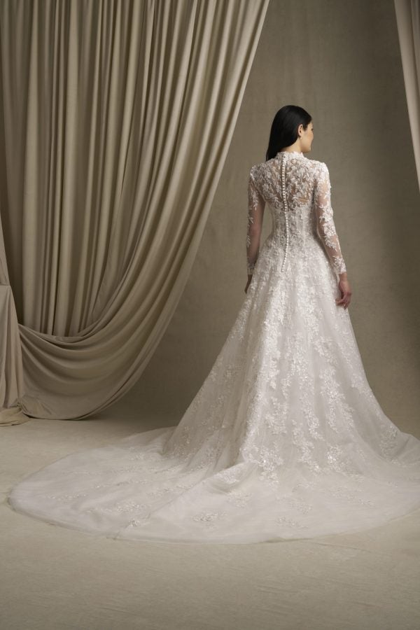Plus-Size Regal Long Sleeve Sparkly Lace A-Line Wedding Dress With Buttons by Allure Bridals - Image 2