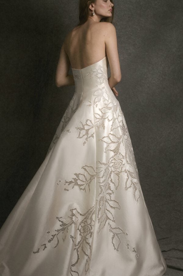Luxurious Strapless A-Line Wedding Dress With Hand-Cut Embroidery by Enaura Bridal - Image 4