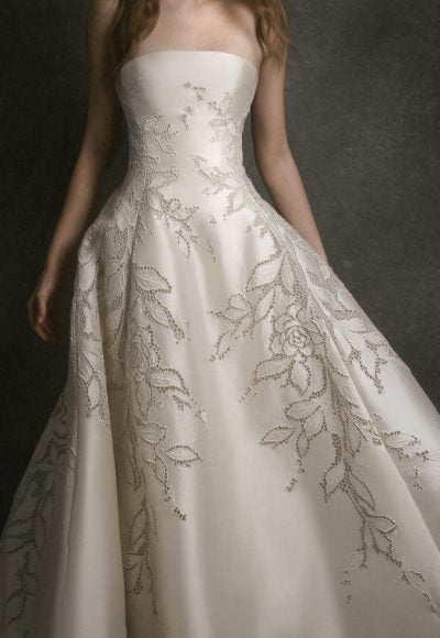 Luxurious Strapless A-Line Wedding Dress With Hand-Cut Embroidery by Enaura Bridal - Image 2