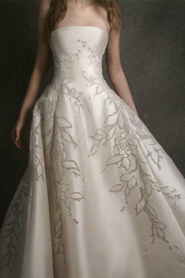 Luxurious Strapless A-Line Wedding Dress With Hand-Cut Embroidery by Enaura Bridal - Image 2