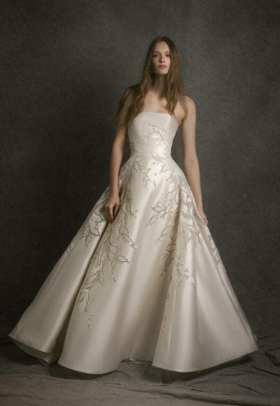 Luxurious Strapless A-Line Wedding Dress With Hand-Cut Embroidery by Enaura Bridal
