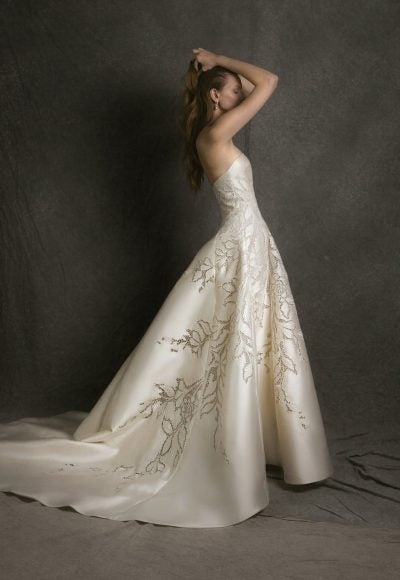 Luxurious Strapless A-Line Wedding Dress With Hand-Cut Embroidery by Enaura Bridal - Image 3