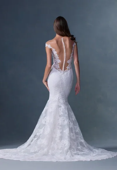 Elegant Lace Mermaid Gown With Detailed Illusion Bodice by Heritage by Ines Di Santo - Image 3
