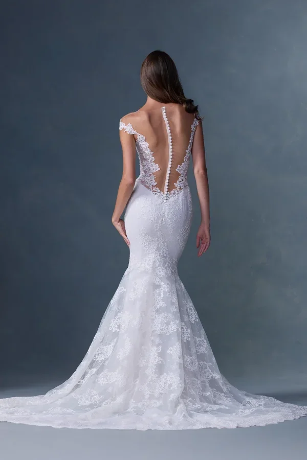 Elegant Lace Mermaid Gown With Detailed Illusion Bodice by Heritage by Ines Di Santo - Image 3