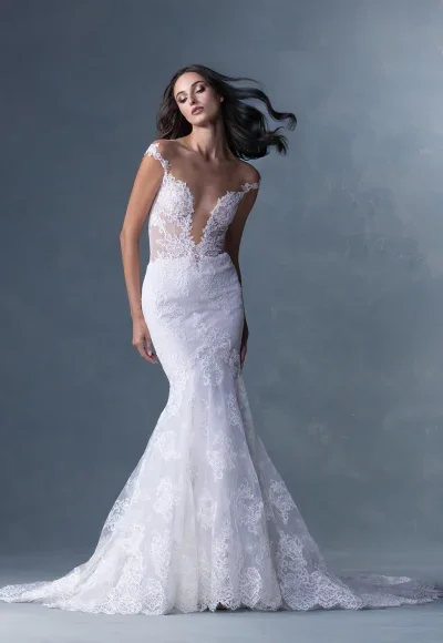Elegant Lace Mermaid Gown With Detailed Illusion Bodice by Heritage by Ines Di Santo