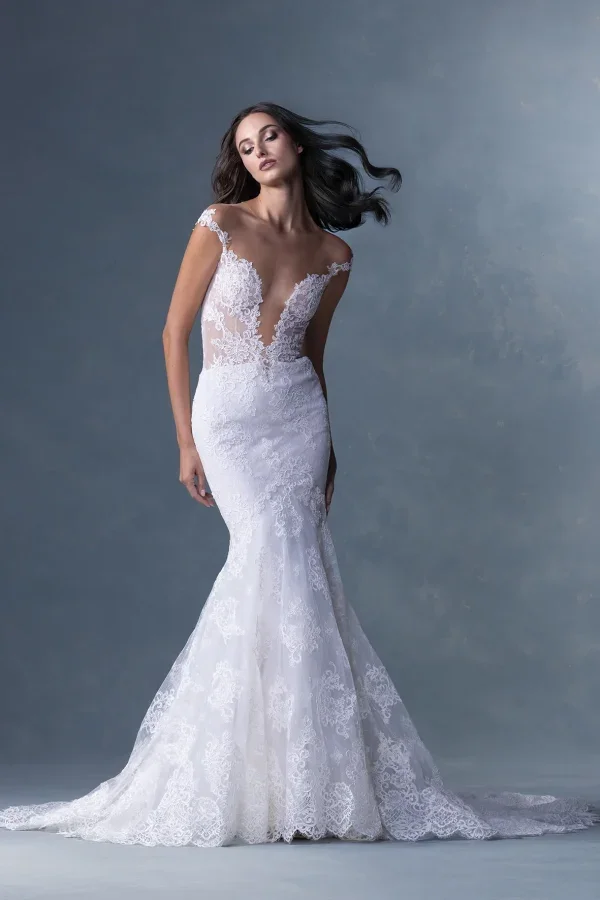 Elegant Lace Mermaid Gown With Detailed Illusion Bodice by Heritage by Ines Di Santo - Image 1