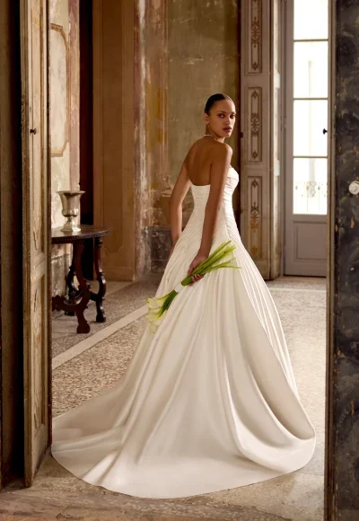 Sleek A-line Wedding Dress With Structured Draping by Justin Alexander - Image 3