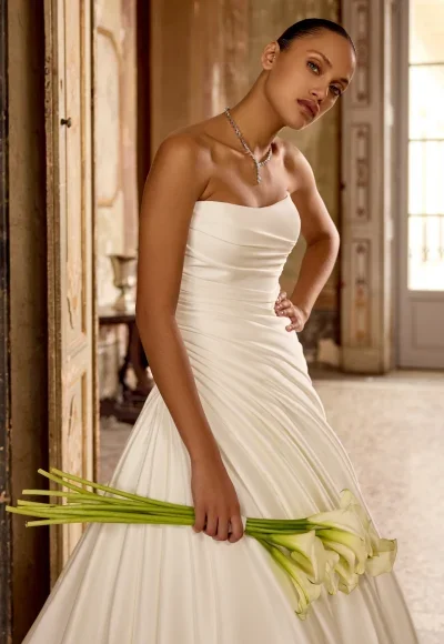 Sleek A-line Wedding Dress With Structured Draping by Justin Alexander - Image 2