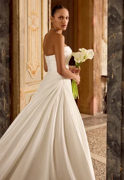 Sleek A-line Wedding Dress With Structured Draping by Justin Alexander - Image 4