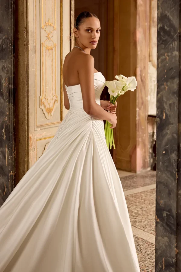 Sleek A-line Wedding Dress With Structured Draping by Justin Alexander - Image 4