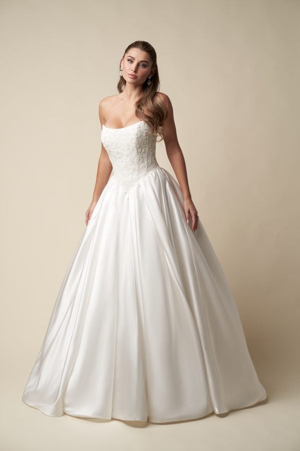 Strapless Basque-Waist Ball Gown With Buttons by Danielle Caprese - Image 1