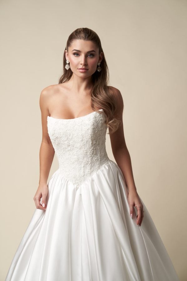 Strapless Basque-Waist Ball Gown With Buttons by Danielle Caprese - Image 2