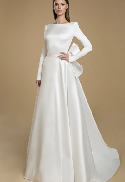Plus-Size Simple Long Sleeved A-line Wedding Dress by Love by Pnina Tornai