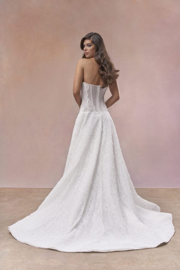 Dramatic Drop‑Waist A‑Line Wedding Dress With Floral Lace by Maria Farbinni - Image 3